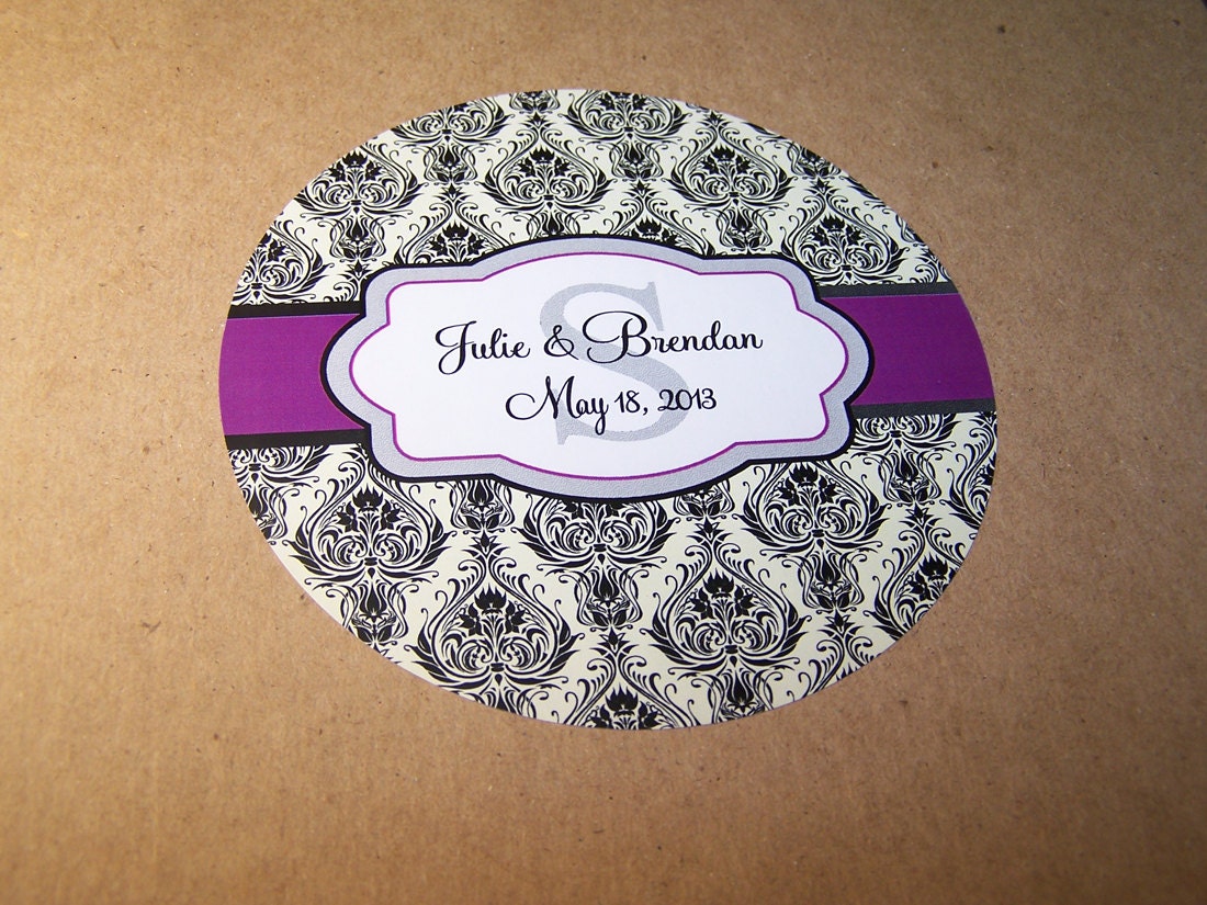 Round Wedding Stickers, Damask pattern, Self Sticking Il_570xn