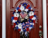 Patriotic USA Bald Eagle Wreath Fourth of July 4th Holiday Decoration American Flag Stars Bow Ooak