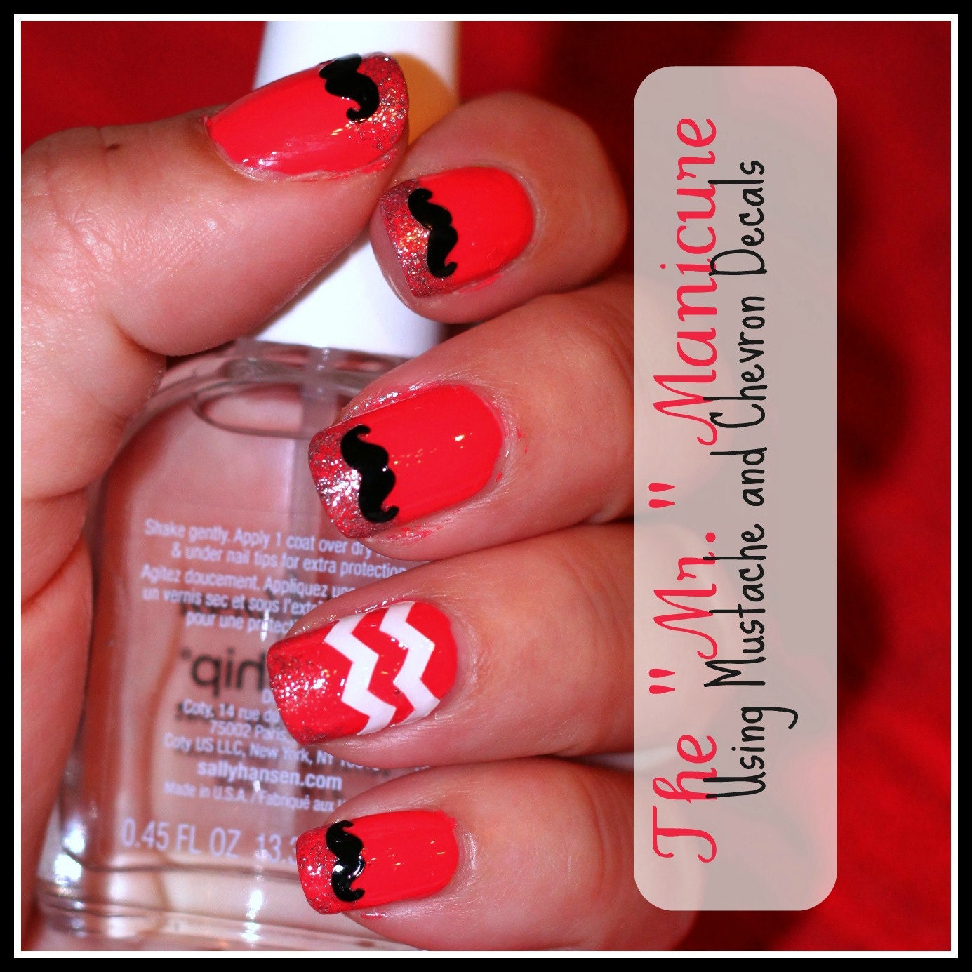 3 Sheets of 24 Mustache Nail Decals (You Pick the Color)