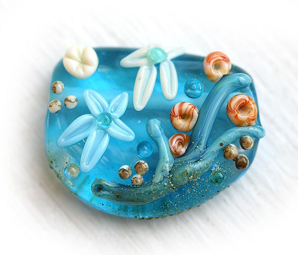 Aqua blue glass Lampwork bead, handmade glass focal - SRA, by MayaHoney