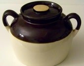 Antique Large Bean Pot / Brown and Beige / From 1950's / Made in the U.S.A. / Cookie Jar / Kitchen Stoneware