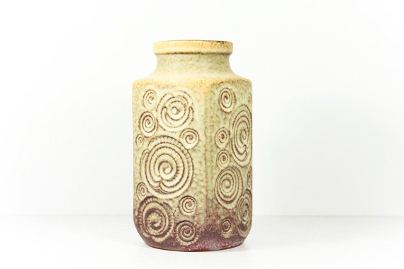 German Ceramic Vase Jura Scheurich 1970s Beige Red