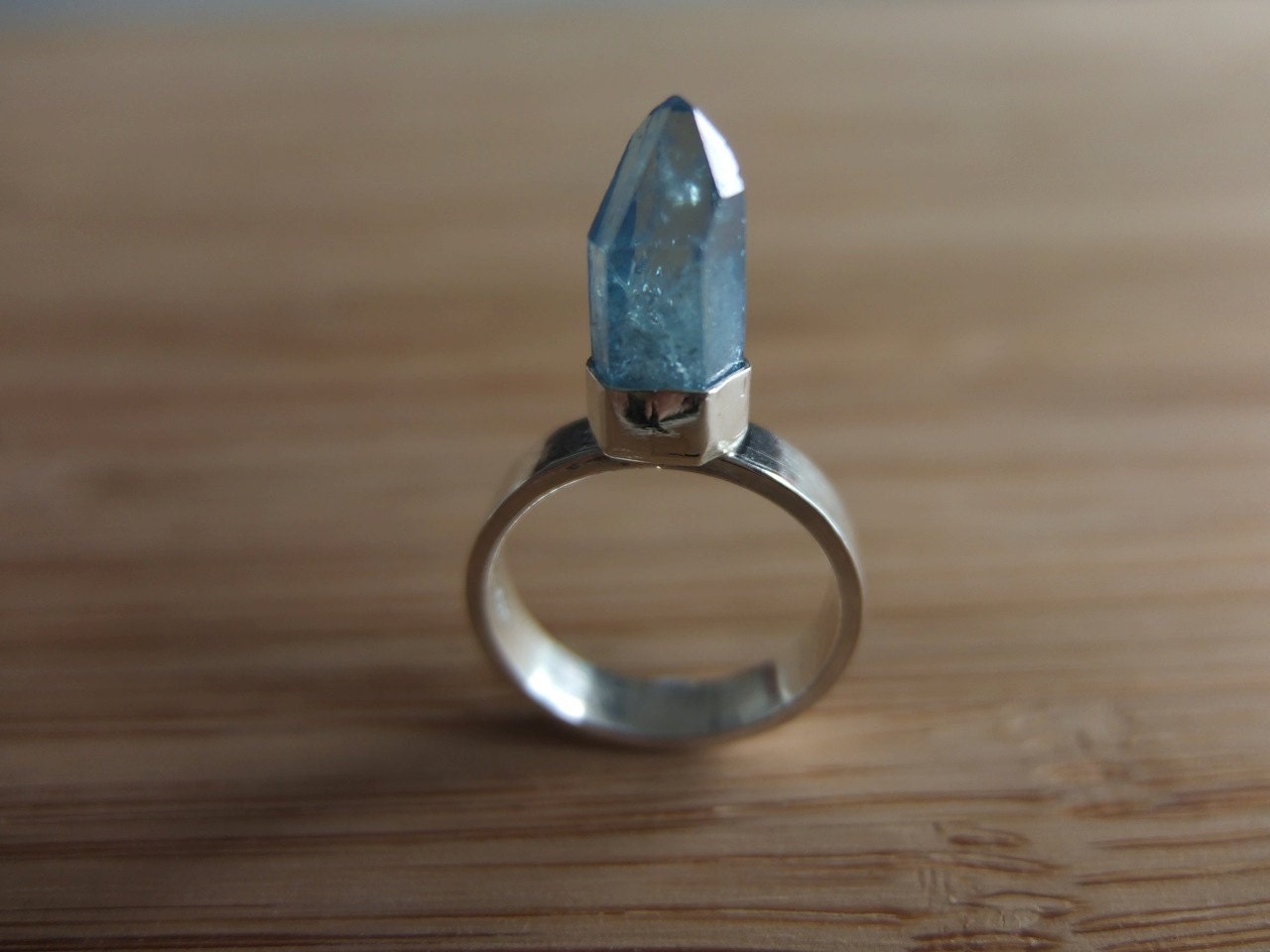 Aqua Aura Quartz Sterling Silver Ring