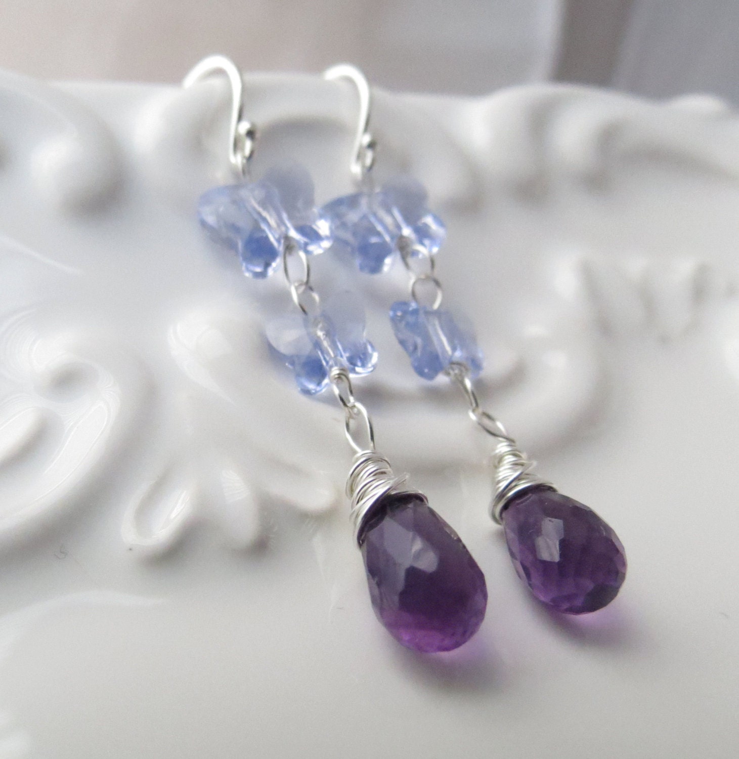 Crystal Butterfly Amethyst Earrings