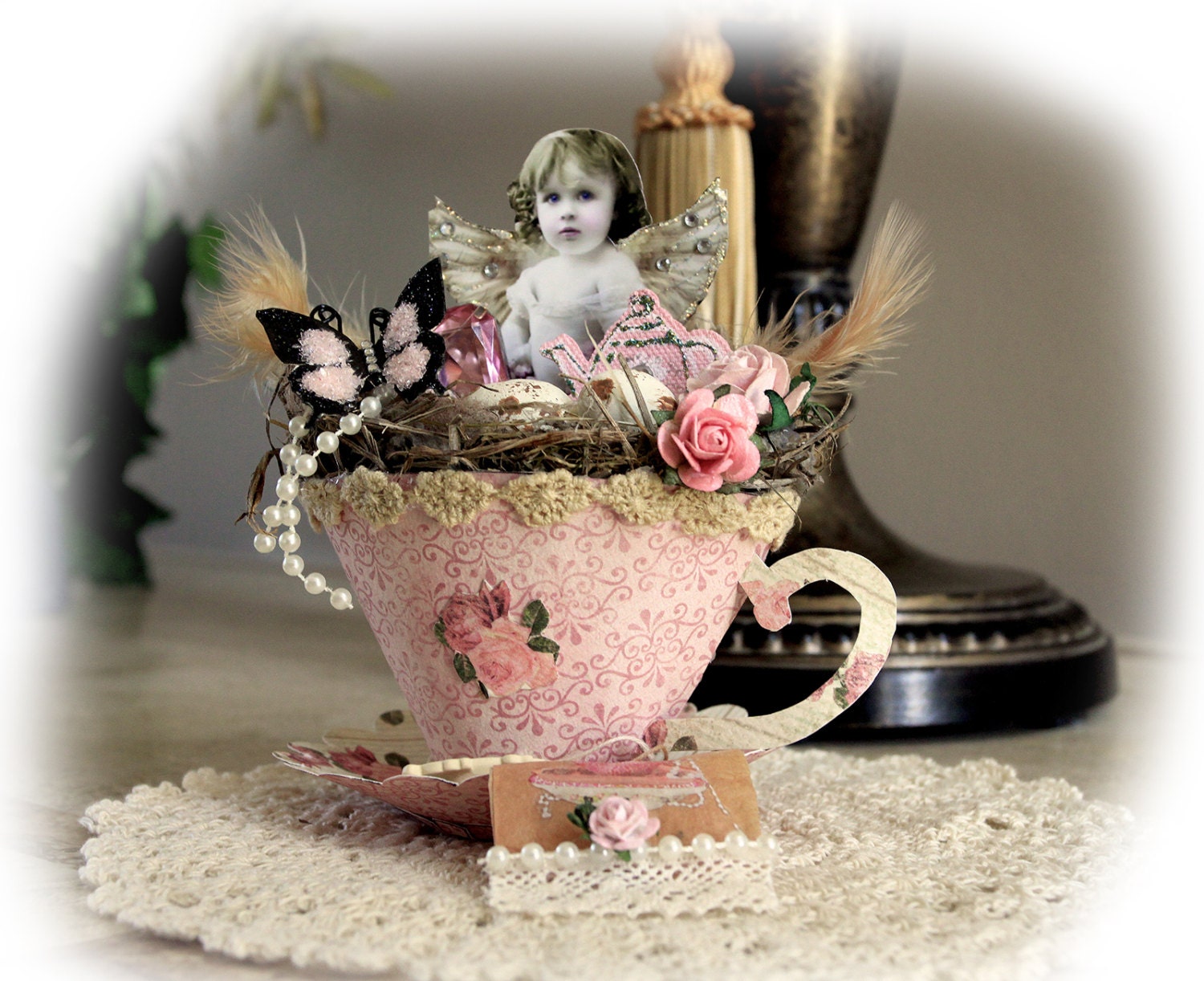 Miniature Shabby Chic Fairy Tea Cup Premade Papercrafting Scrapbook Prima Fairy Set