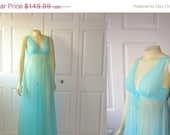 40% OFF Vintage Nightgown Pandora 50s Chiffon Lace 284" GRAND SWEEP Seafoam Mint Xs - S