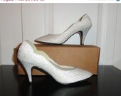 Bridal Sale Vintage 80s Shoes QualiCraft Silver Lame High Heels Shoes Unworn sz 7 M