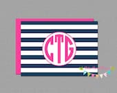 MONOGRAMMED NOTECARDS - Navy Stripes