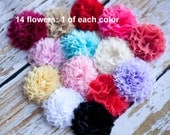 Shabby Puff Flower - 3.5" Puff Flower - Pleated Shabby Flower - Set of 14 Flowers - 1 OF EACH COLOR - Large Shabby Flowers - Shabbies