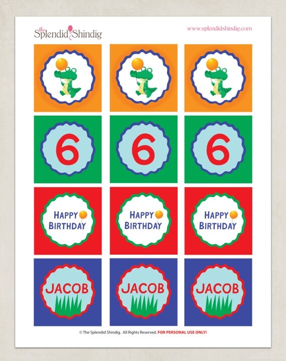 Printable Customized 2" Party Circles - Alligator Party Collection - DIY Printable by The Splendid Shindig Il_570xn
