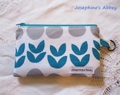 2013 New Design- Scandinavian Teal Flower Coin Purse, Gedget Bag, Samsung Galaxy S3, iPhone Pouch Padded from Josephine's Abbey
