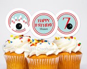 Personalized Bowling Birthday Cupcake Toppers - DIY Printable Digital File