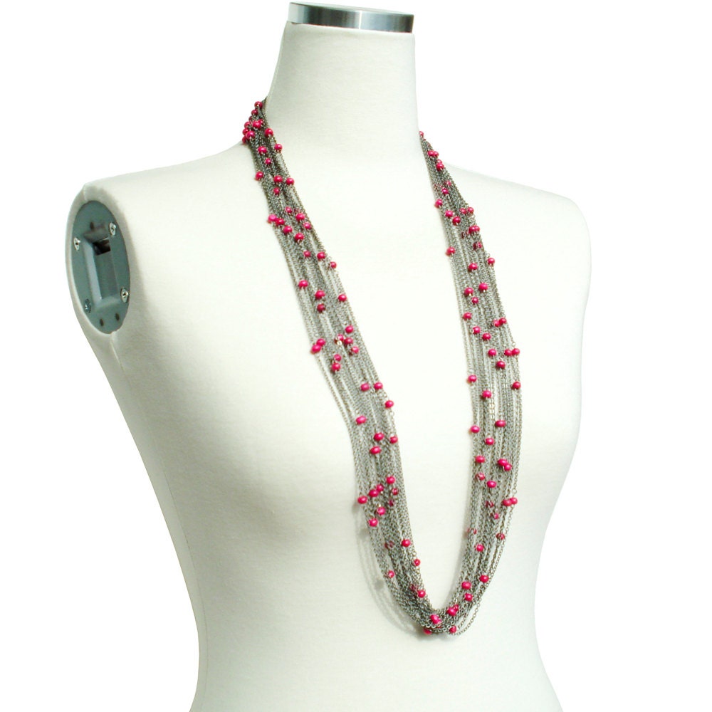 Boho Chic Long Necklace - Pink