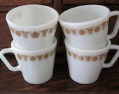 Vintage Pyrex Butterfly Gold Coffee Mugs/Cups (4)