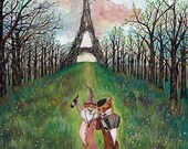 fox art, french, forest animals, woodland, romantic, Paris, print,