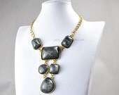 Black Resin Necklace, Bridesmaid Necklace, Black Bib Necklace, Black Necklace (FN0562-Black)