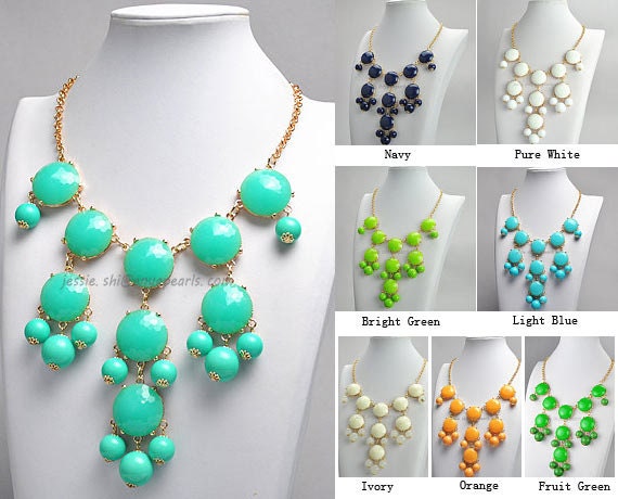 Lake Blue Bubble Necklace, Turquoise Green Color Necklace, Statement Necklace (FN0590-F-Lake Blue)