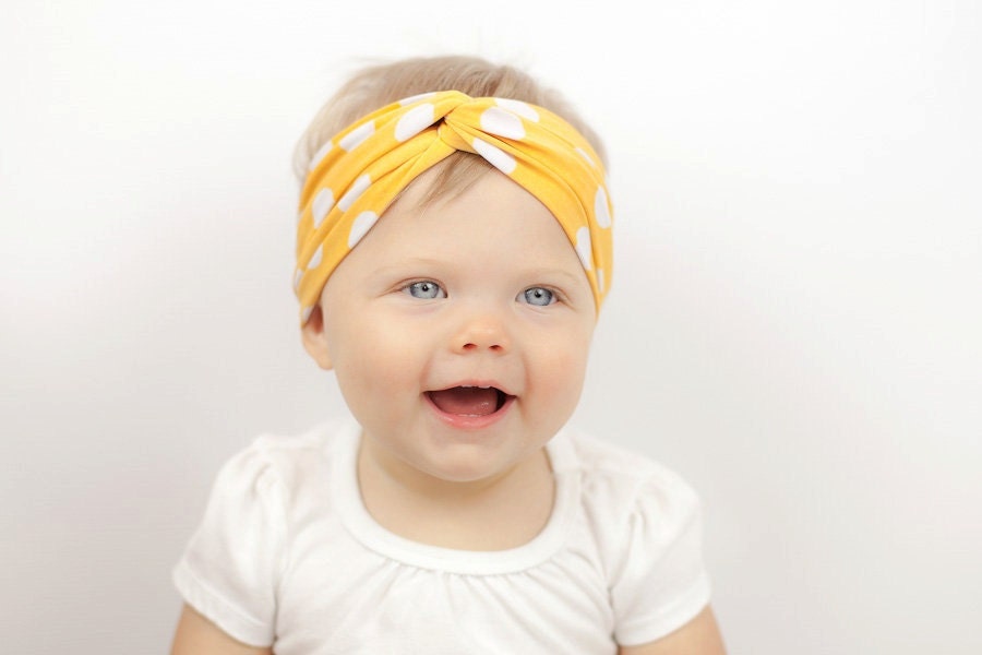 BOHO Collection: Mustard and White Polka Dot Turban Stretch Headband