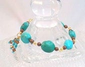Handmade One of a Kind Romantic Swarovski Crystal and Turquoise Beaded Bracelet, Fast Shipping