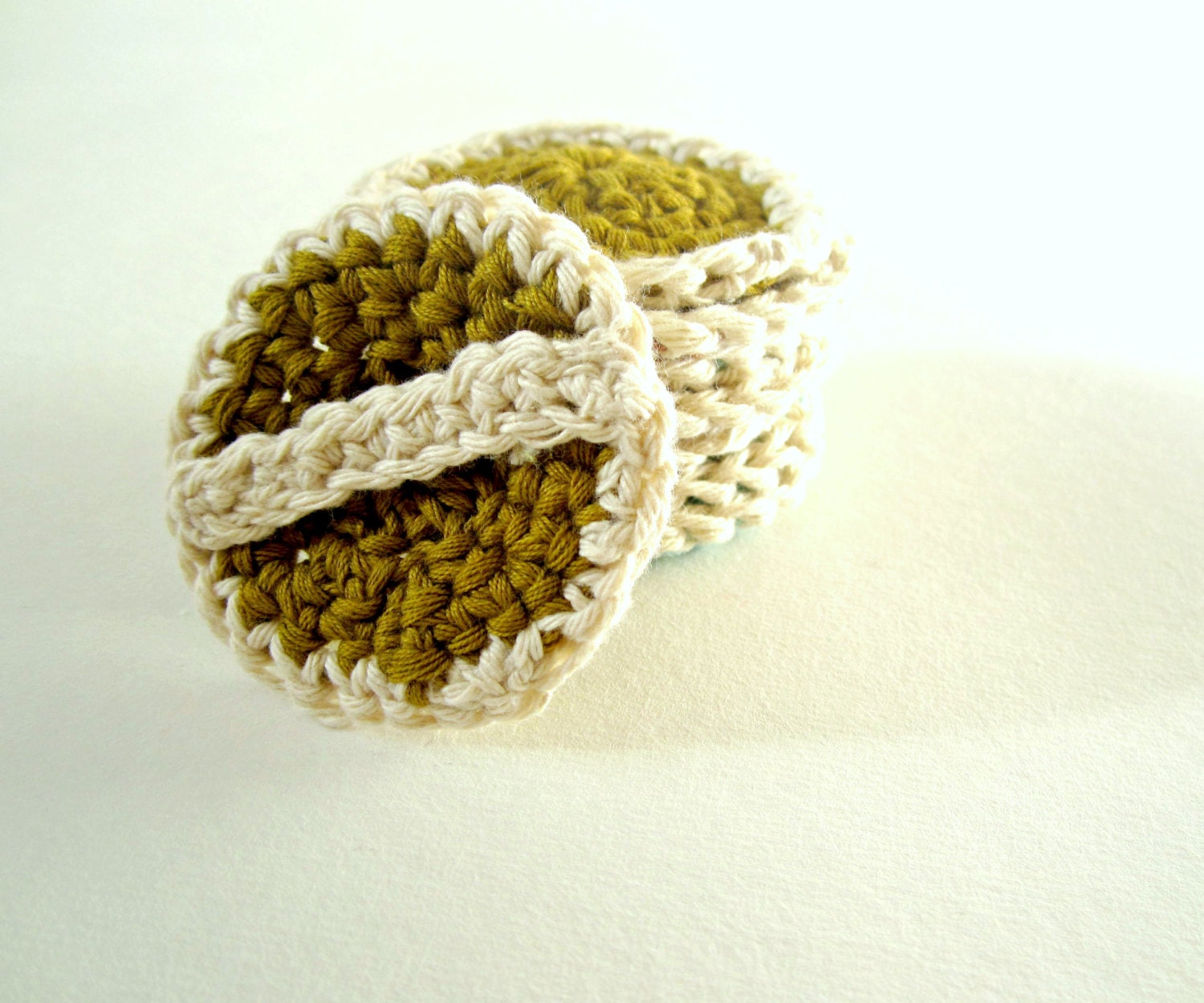 Cotton Face Scrubbies, Face Scrubbers, Cotton Facial Pads with handle in Olive Green, set of 3