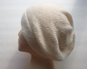 Knit slouchy beanie, lightweight unisex hat, mens hat, womens hat, summer hat, ivory hat