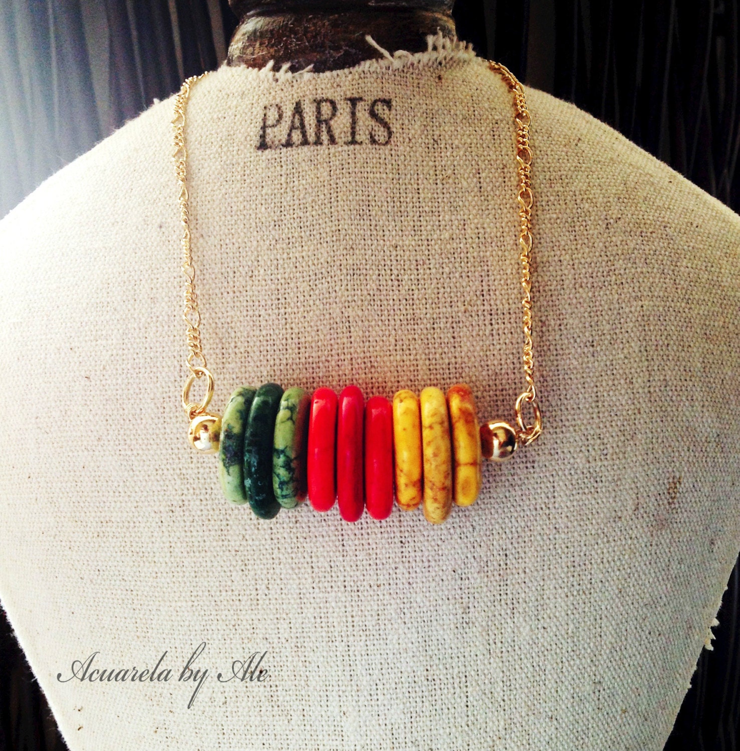 Colorful necklace. Rainbow necklace. Acuarela.