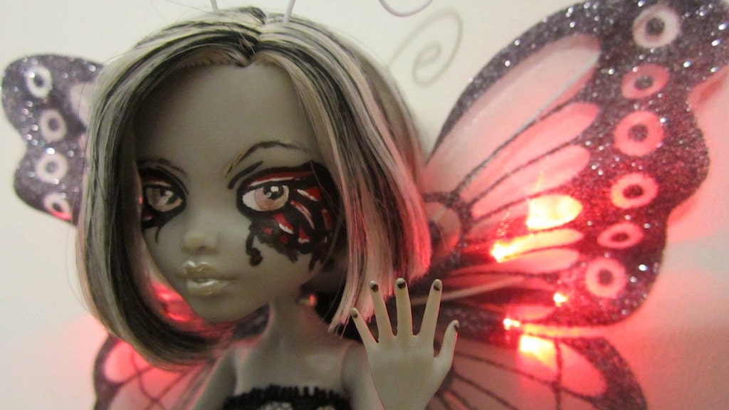 Papillion Noir - Butterfly Black custom monster high doll repaint. Black and white frankie stein