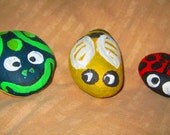 Garden Buddies Pet Rocks Stones Frog Neon Bumble Bee and Lady Bug Planter Buddy