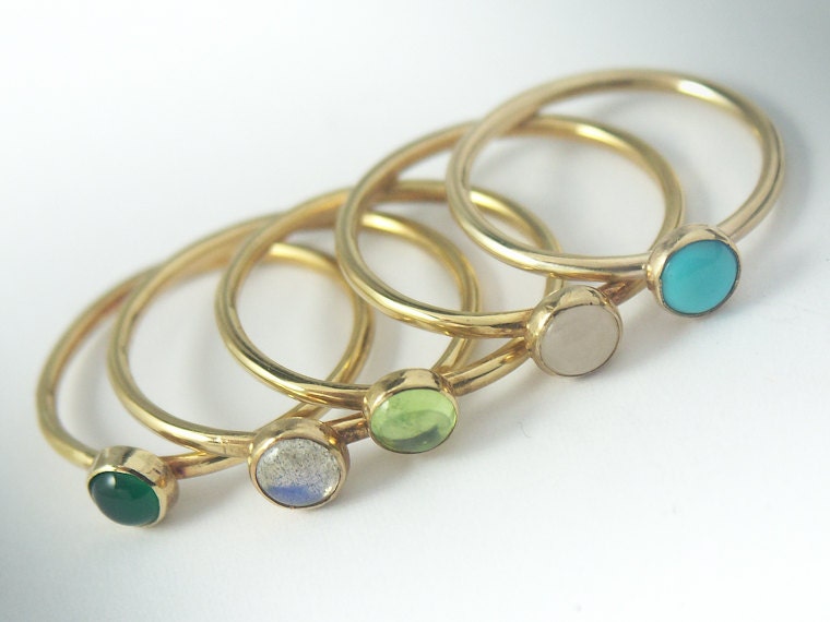Yellow Gold Ring - 14K Solid Gold Stacking ring with 5mm Gemstone of your choice