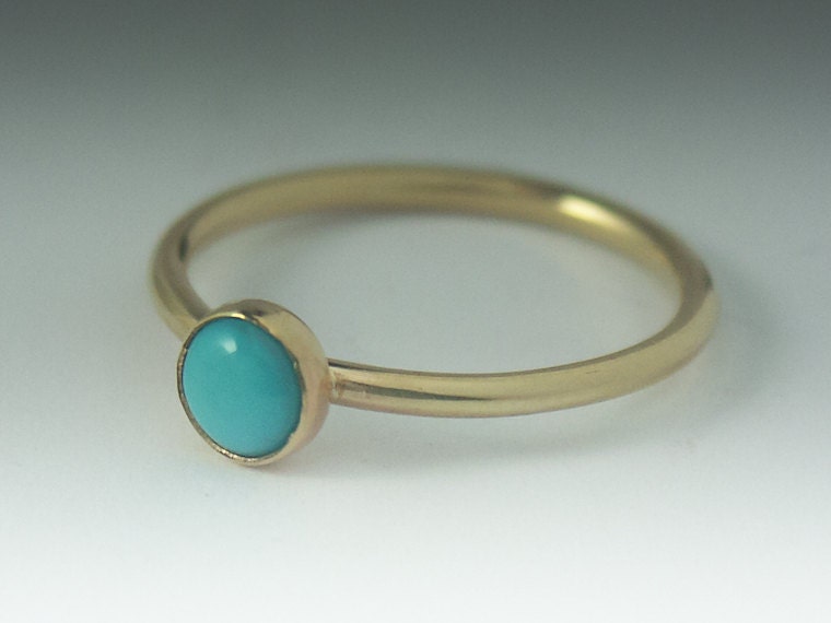 Turquoise Gold Ring - 14K Solid Gold Turquoise Stacking ring