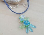 Sterling Silver Aqua Blue Flower Necklace Wedding Bridal Woven Wire Wrapped Soft Pastel Spring Fashion Jewelry Handmade Something Blue Water