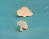 Wintry Jewelry, Cloud and Umbrella Post Earrings, Gold Studs, Gift for Winter Lovers, Different Studs
