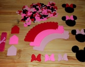 Minnie Mouse Party Pack  - - (24 Cupcake Wrappers, Confetti, Birthday Hats, Carnival Tickets, Party Favor Gift Tags)