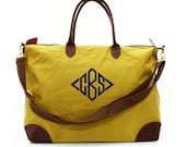 Mustard Yellow Faux Leather Double Handle Long Arm Carry On / Weekender Bag With Strap Personalization Optional
