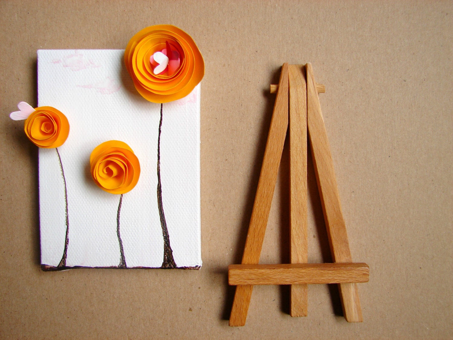 Spring Flowers in Bright Orange, Pink and White-Home Decor, Wall Decor, Office Decor, Nursery Decor-Handmade Paper Rosette- Mixed Media OOAK