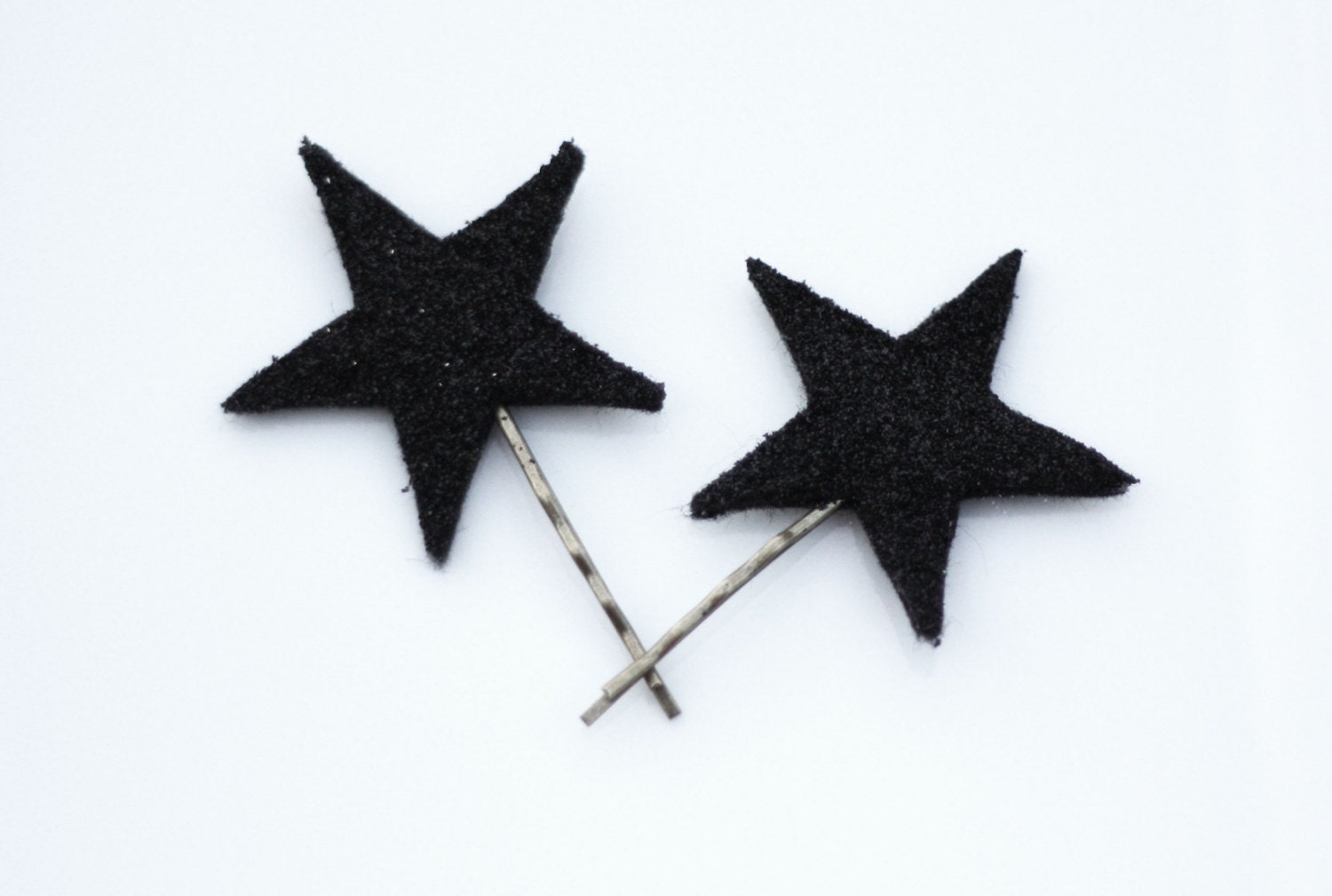 lucky star hair pin pair / black german glass star bobby pin / two glitter hair pins / theLOVEstitch