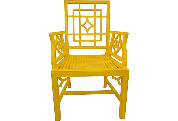 Chinese Chippendale Chinoiserie Yellow Lacquered Chair