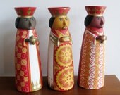 Vintage Mexican Art Pottery We Three Kings Nativity Christmas Candle Holders