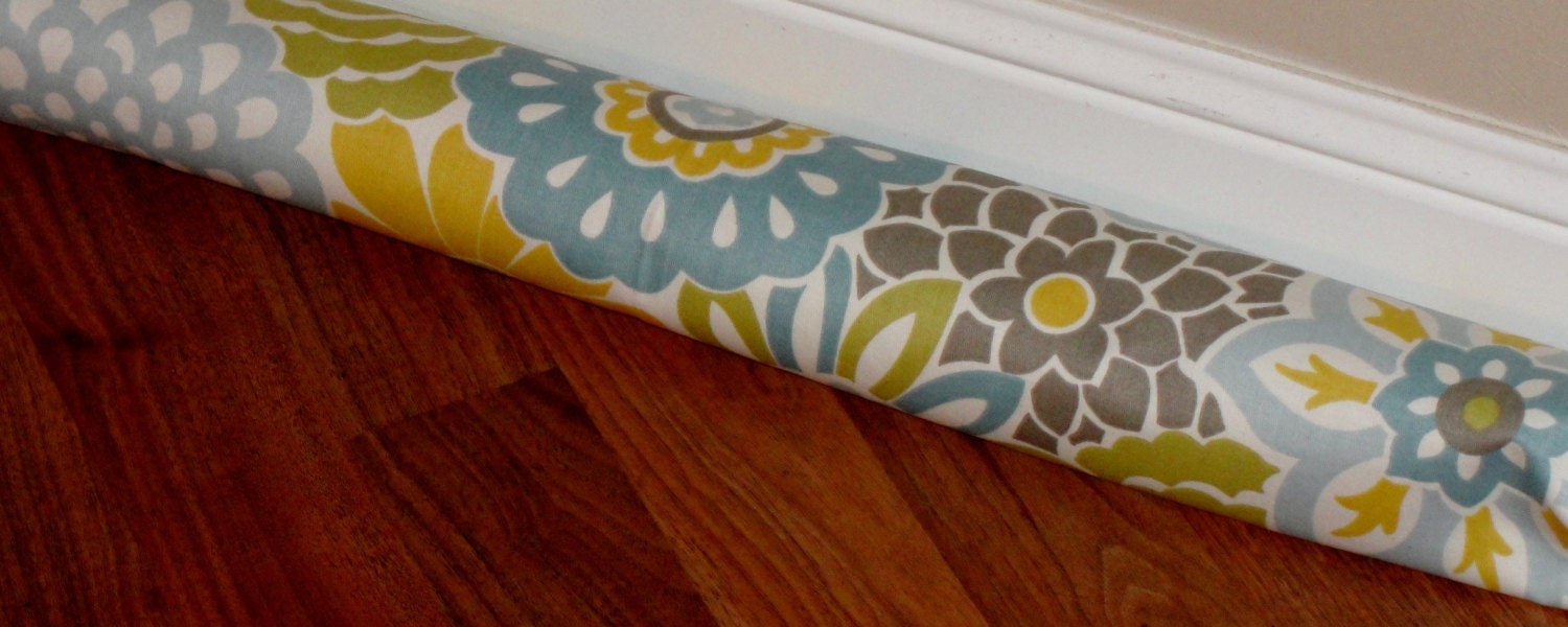 Door Draft Stopper Waverly Button and Blooms Flowers Blue Green Putty Yellow