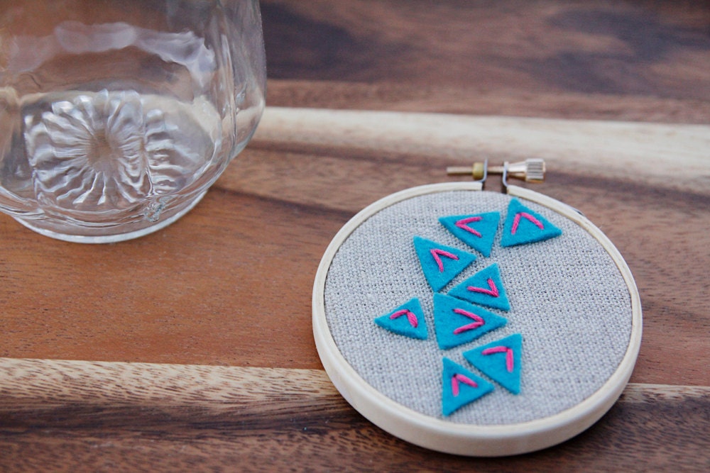Embroidery Hoop, Geometric Abstract Felt Applique Wall Art, Turquoise Felt by Catshy Crafts
