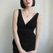 90s black crochet eyelet summer dress with plunging neckline xs/s