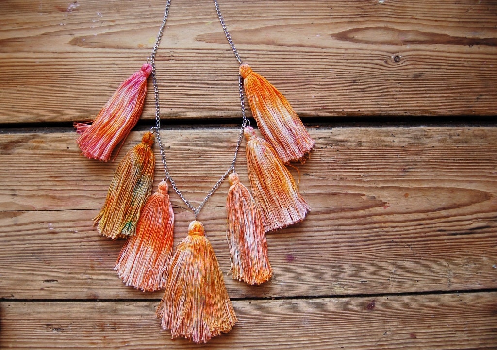 Shades of orange - hand dyed tassel necklace / mur Mur