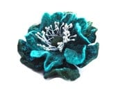 Felted flower wool brooch/ turquoise and merald/ Wool Felt Jewelry/ gift idea for her /Wedding