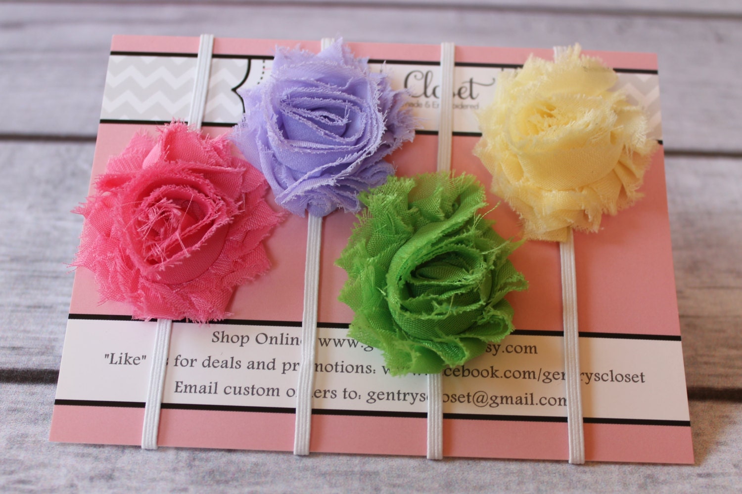 Baby Girl Headbands. Set of 4 shabby chic mini Spring, Summer headbands. Newborn headbands, infant headband set, toddler headband, child.