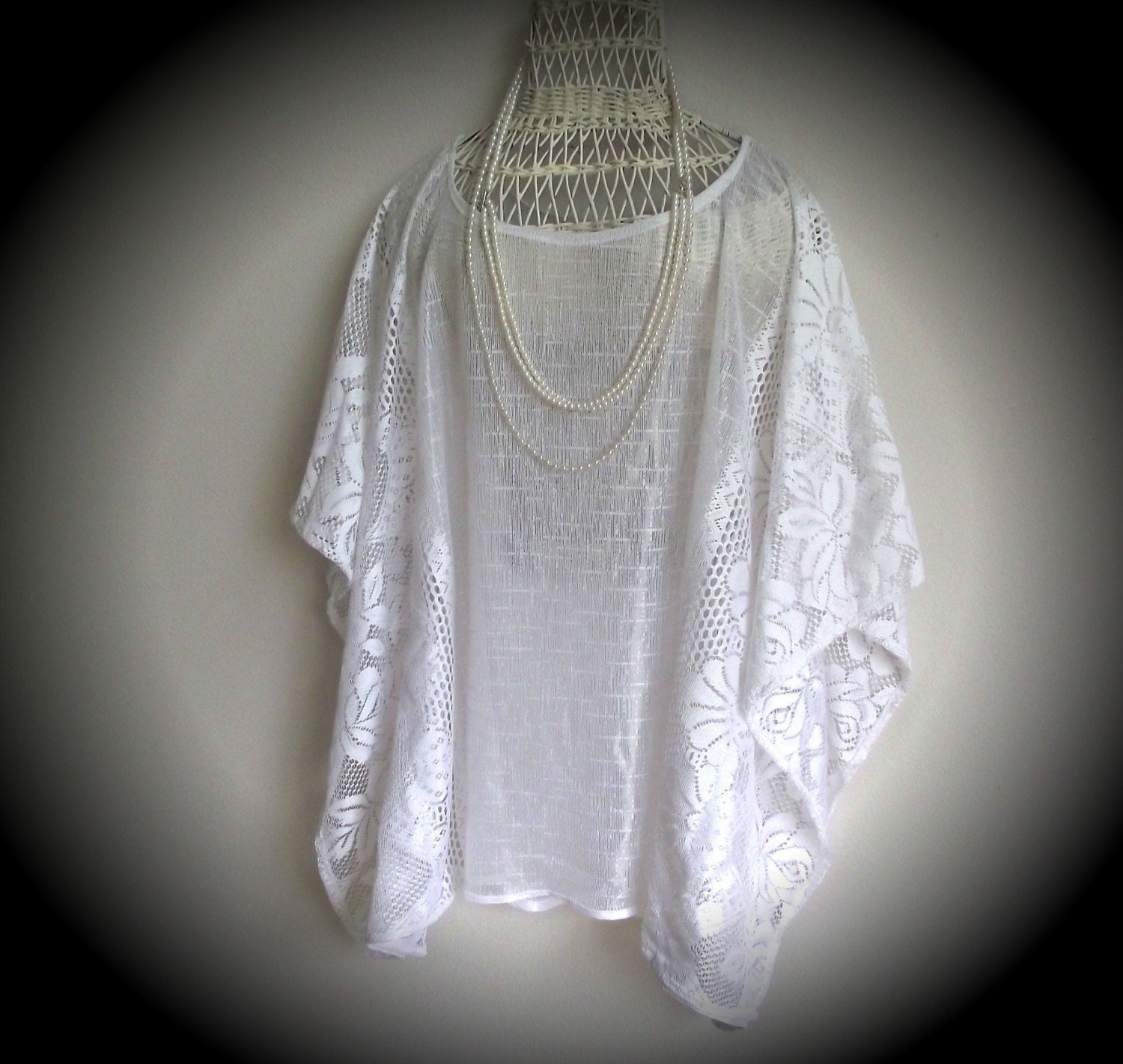 Lace Tunic Poncho Top Upcycled vintage lace Gatsby caftan style