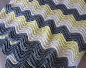 Crochet Afghan Throw grey Chevron ripple stripe- handmade