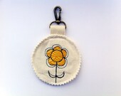 yellow flower - Freehand embroidery / applique, key ring, luggage or bag tag