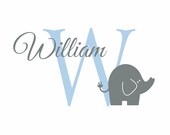 Elephant Wall Decal Initial and Name Vinyl Wall Decal Personalized Name for Boy Girl Baby Nursery Room 22"H x 36"W Wall Art FS285