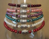 Pearl Anklet w/ Oval Silver Focal Bead Accents