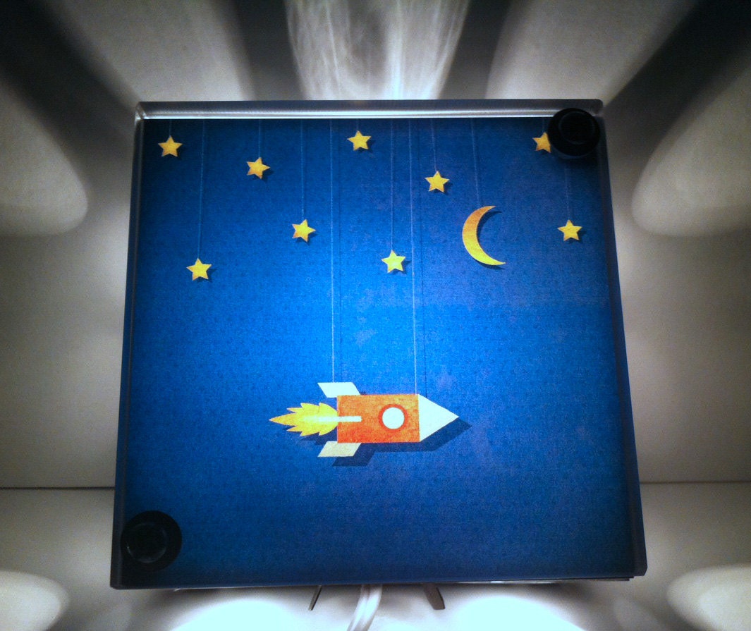 Rocket Ship - Geekery Baby Nursery Night Light - Repurposed Vintage Dictionary Print Design Night Light